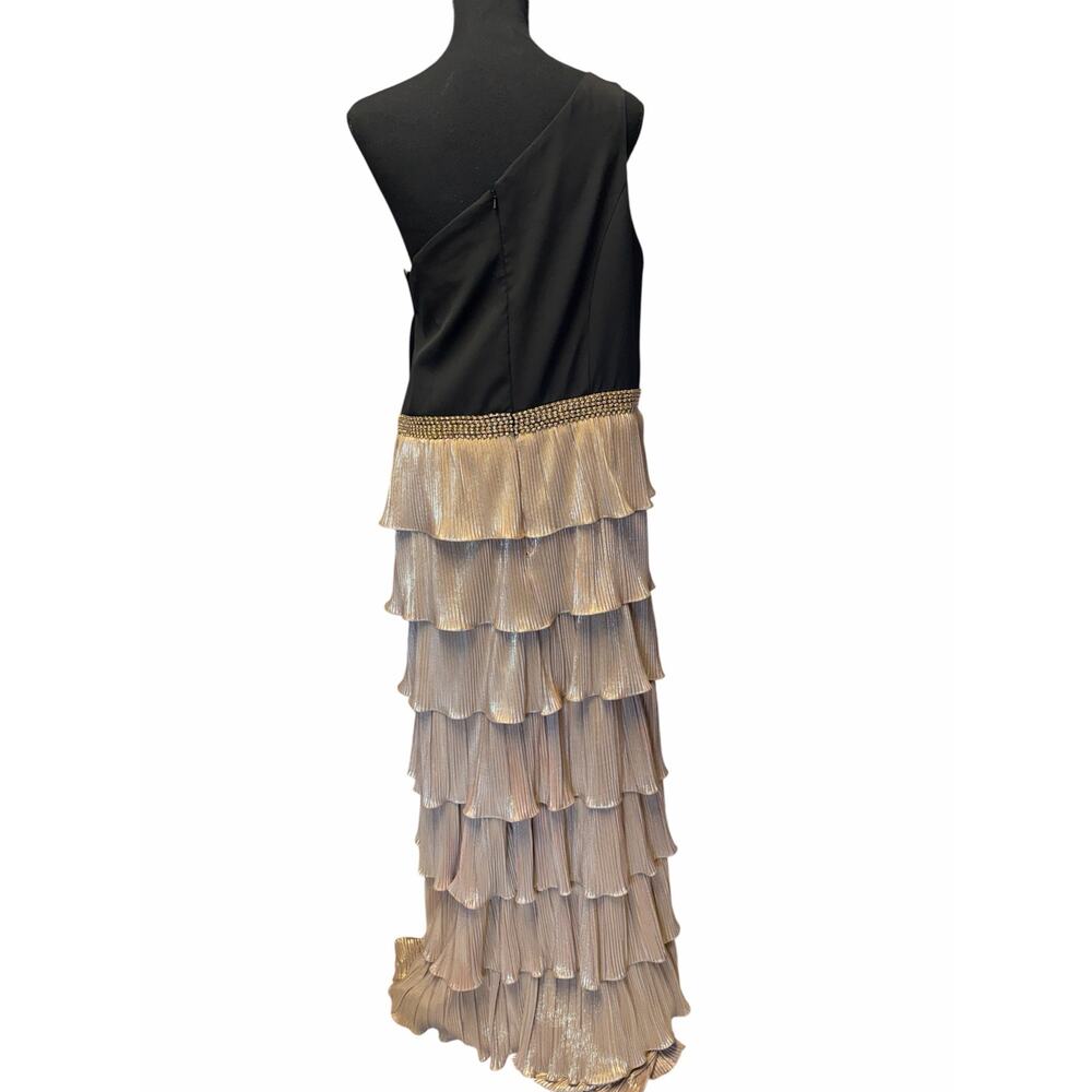 IENA for Mac Duggal One Shoulder Tiered Metallic Gown Size 14 - Picture 5 of 9